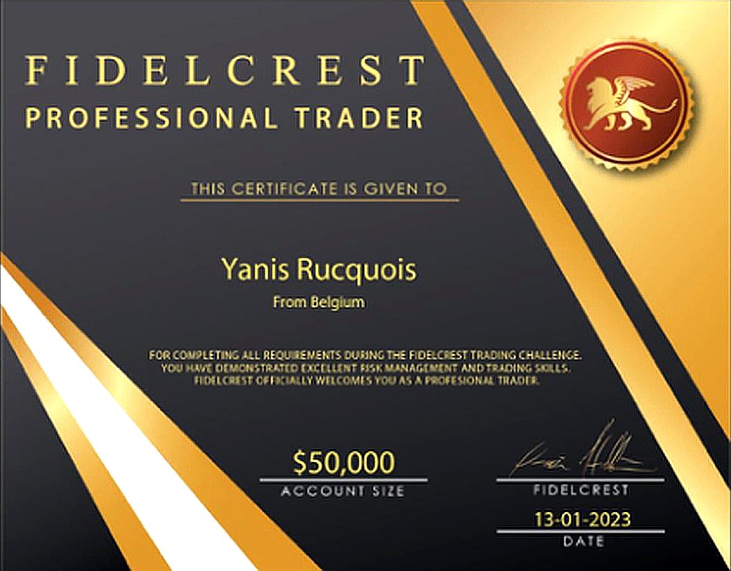 Fidelcrest Professional Trader certificate — $50,000 account, January 2023